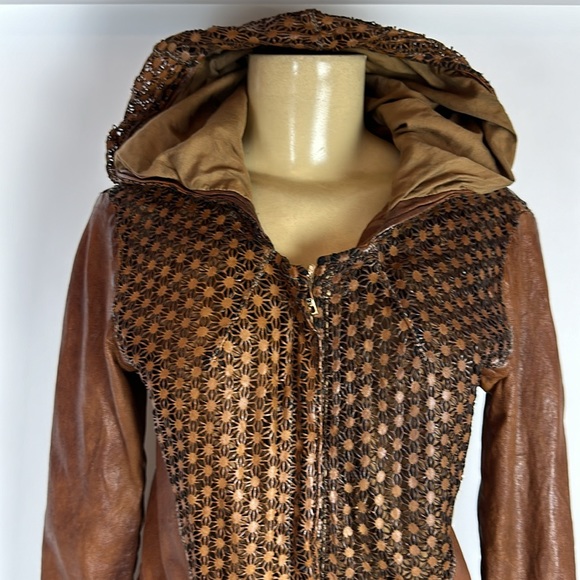 Giorgio Brato Leather Hoodie Jacket Women’s Size 40 - Picture 2 of 14